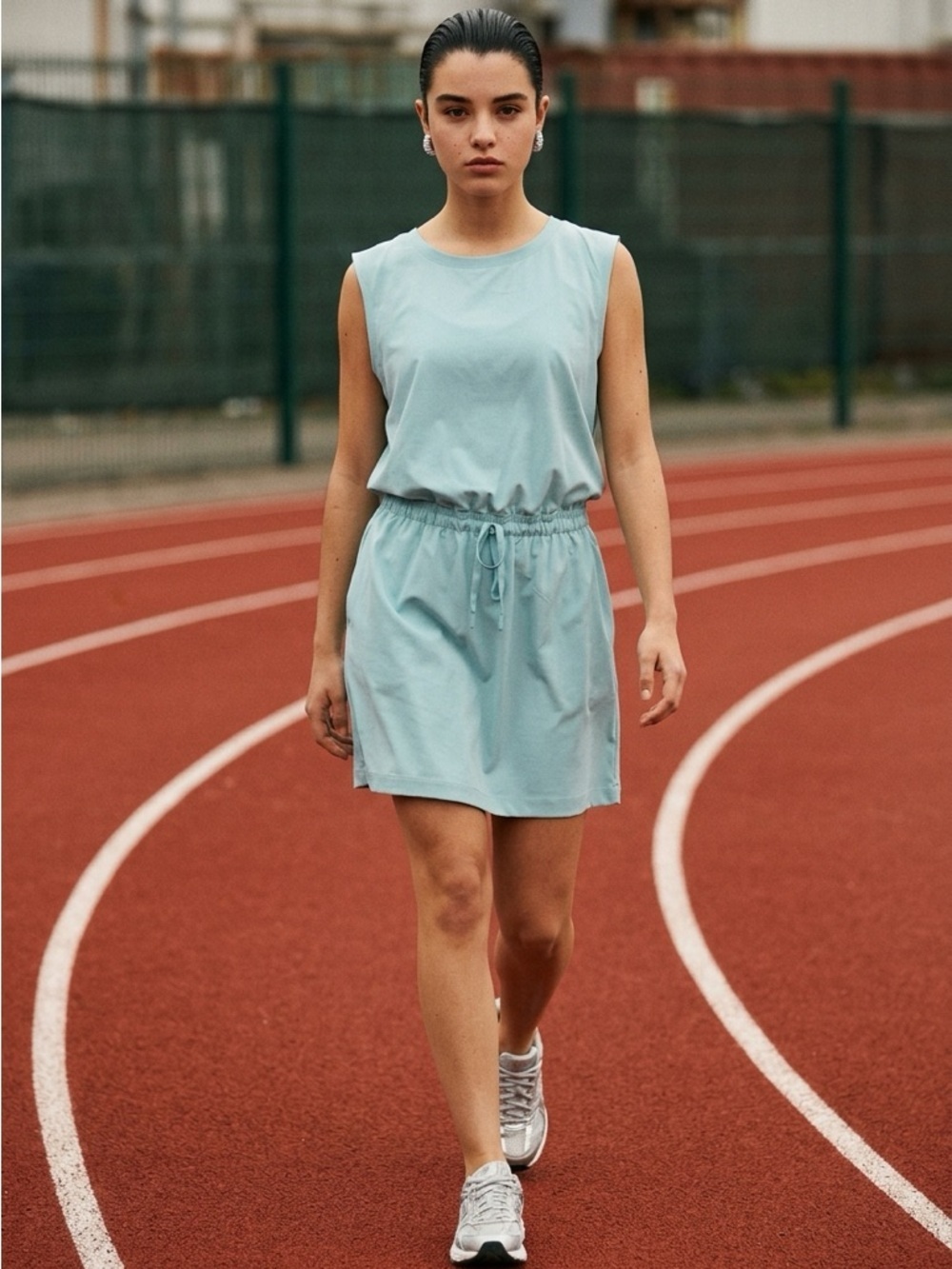 NWT Xersion SZ L “cameo blue” sleeveless activewear dress/bust 21.5-22-5